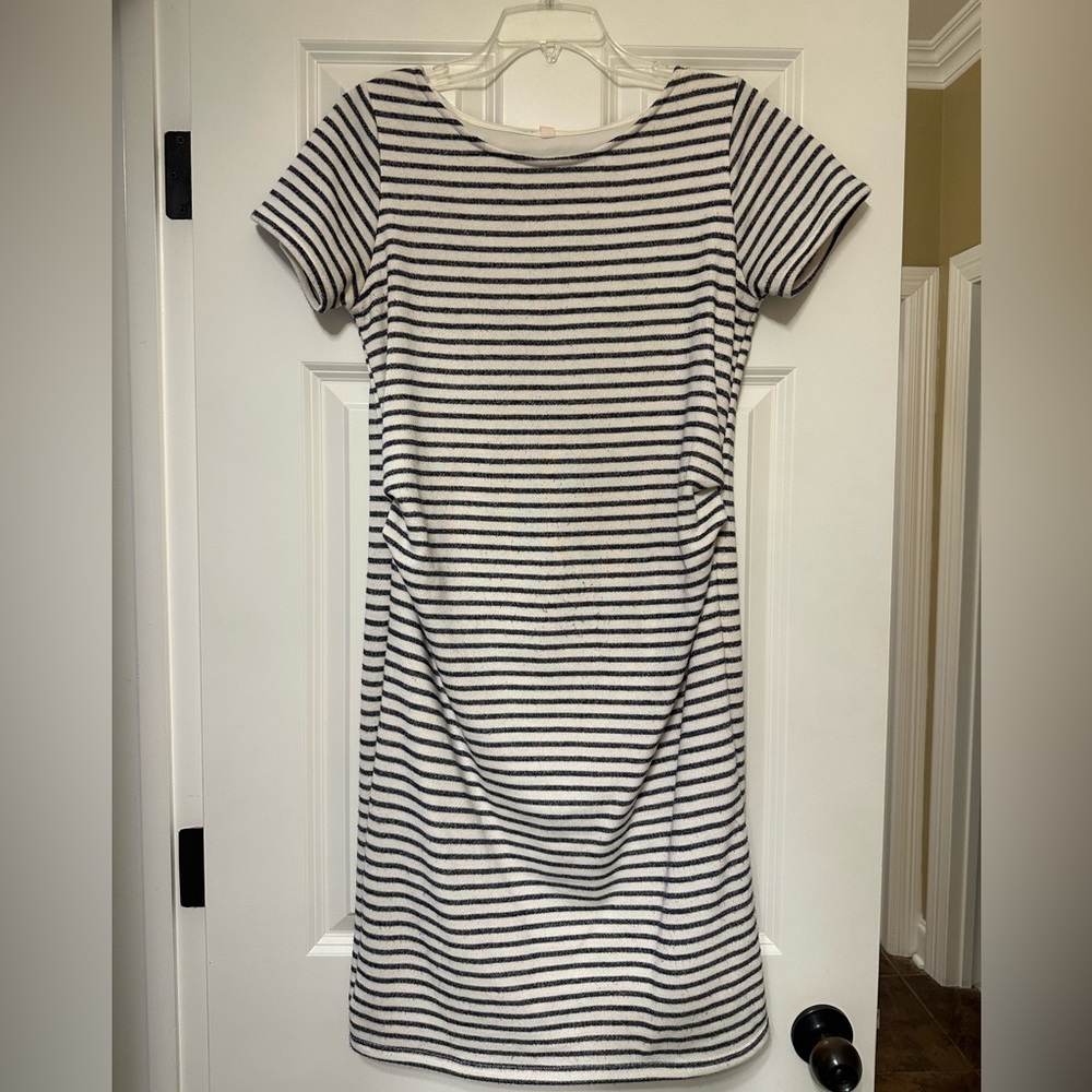 PinkBlush Ivory NAVY Striped Fitted Short Sleeve Maternity Dress